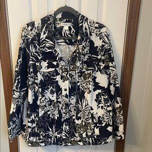 CJ Banks Navy & White Floral Button-Front Jacket